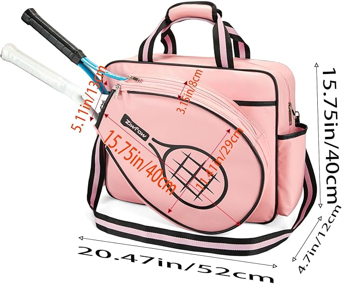 Tennis Bags Leather Tennis Racket Bag Women Tennis Tote Bag PU Sport Handbag Waterproof Lightweight Badminton Racket Shoulder Bag For 2 Rackets With Removable Shoulder Straps Outdoor