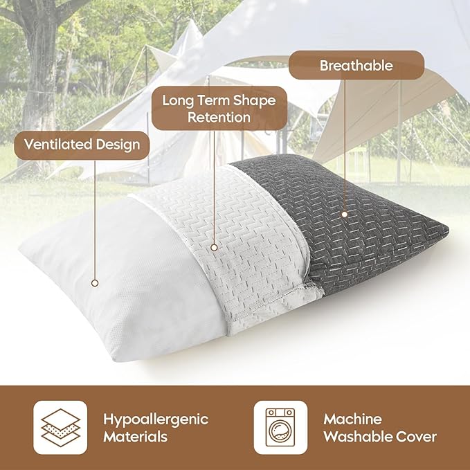 Small Shredded Memory Foam Pillow, Camping Pillow Travel Pillow - Compressible Medium Firm, Breathable Cover, Ideal Backpacking Hiking, Airplane and Car
