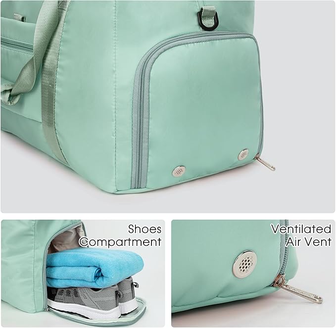 Ceneda 20" Gym Bag for Women with Wet Pocket & Shoe Compartment, Lightweight Duffel Waterproof Carry On Duffle for Travel, Yoga, Overnight (Mint Green)
