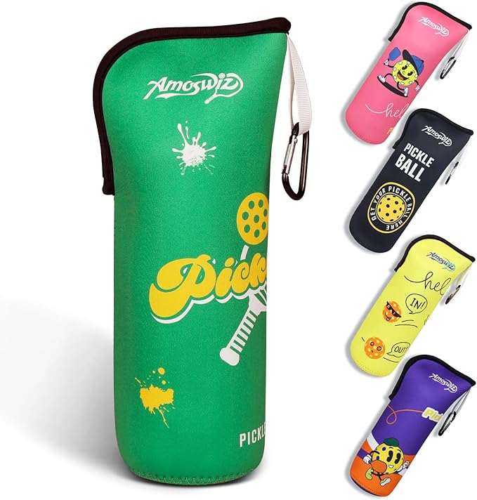 Pickleball Ball Holder - 1 Pc Pickle Ball Storage Bag, Portable Tennis Pouch with Hook for Fence, Premium Neoprene Material Bottle Holder, Pickleball Accessory Black Red Green Yellow Color