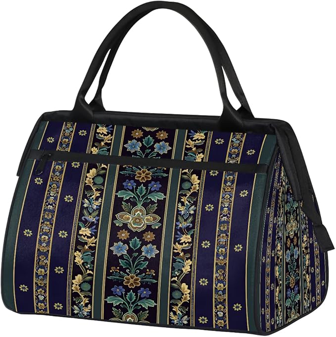 Travel Duffle Bag, Carpet Flower Pattern Aztec Overnight Weekender Tote Bag for Women Men Waterproof Carry On Luggage with Zipper Lightweight Sport Gym Bag for Traveling Yoga Camping Traveling Gifts