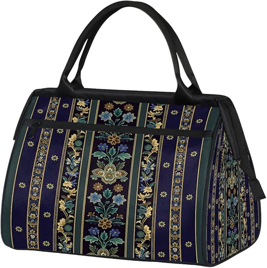 Travel Duffle Bag, Carpet Flower Pattern Aztec Overnight Weekender Tote Bag for Women Men Waterproof Carry On Luggage with Zipper Lightweight Sport Gym Bag for Traveling Yoga Camping Traveling Gifts