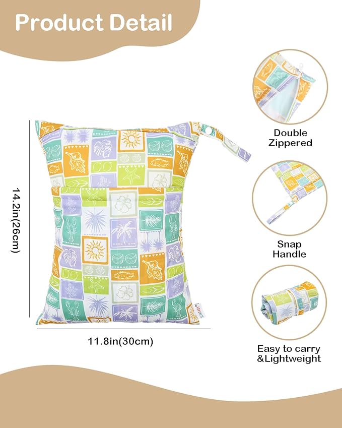 ALVABABY 2pcs Cloth Diaper Wet Dry Bags Waterproof Reusable with Two Zippered Pockets Travel Beach Pool Daycare Soiled Baby Items Yoga Gym Bag for Swimsuits or Wet Clothes 2LM21