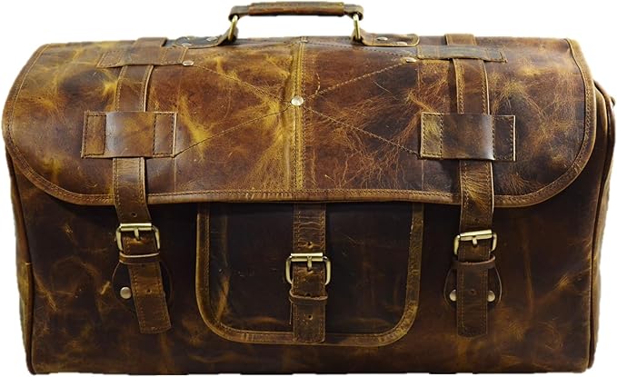 Urban Dezire Leather Duffel Travel Gym Overnight Weekend Leather Bag Sports Cabin