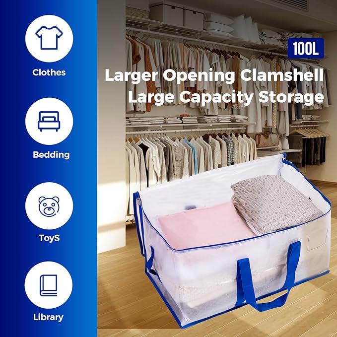 105L Moving Bags 6 pack Storage Bag Large Moving Boxes with Lids, Zippers Handles for Moving Totes Bins, College Dorm, Traveling, Camping, Christmas