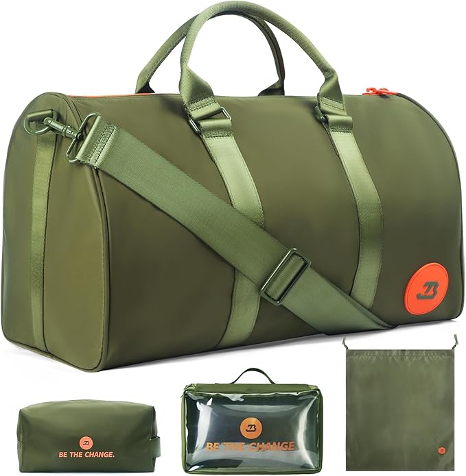 4Pcs/Set Waterproof Sports Duffel Bag 1000D Nylon Heavy Duty Travel Swim Gym Bags for Men and Women Weekender Bag with 3 Accessory Bags of Wet & Dry Separation Upgrades 2.0 Green