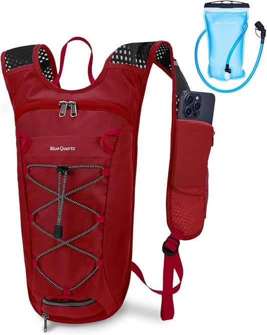 Blue Quartz Hydration Backpack with 2L Water Bladder, Hiking Water Backpack for Women Men, Lightweight Cycling Daypack with Phone Pocket & Helmet Net Bag, Hydration Pack for Biking, Running, Skiing