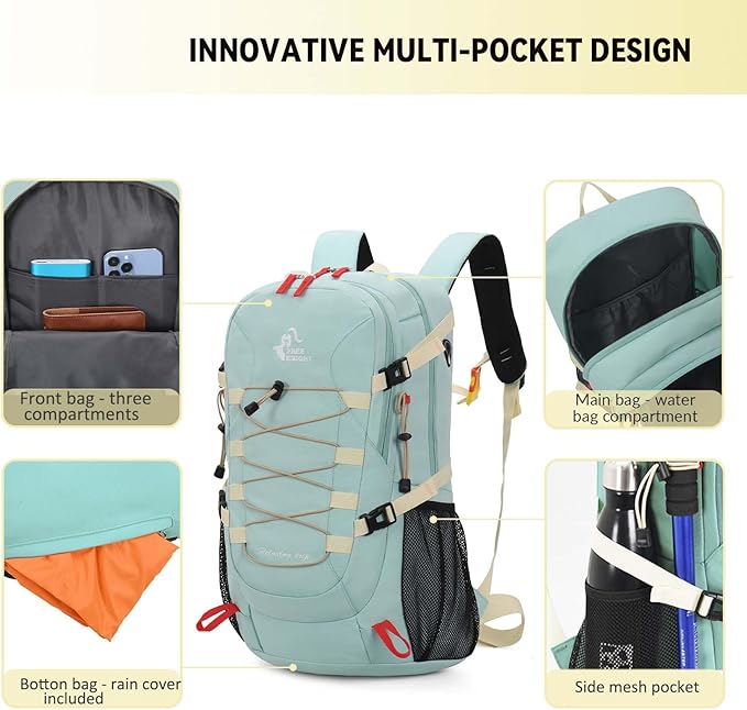 Bseash 40L Waterproof Hiking Backpack with Rain Cover, Outdoor Sport Travel Bag Daypack for Camping Climbing Skiing Cycling (Blue)