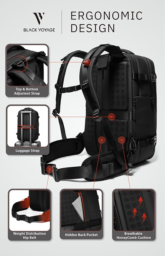 BlackVoyage Vortex Vacuum Seal Travel Backpack 60L Expandable Air Compression System Water Resistant TSA Lock Carry-On Suitcase Luggage Black Zephyr - Vacuum Pump Included