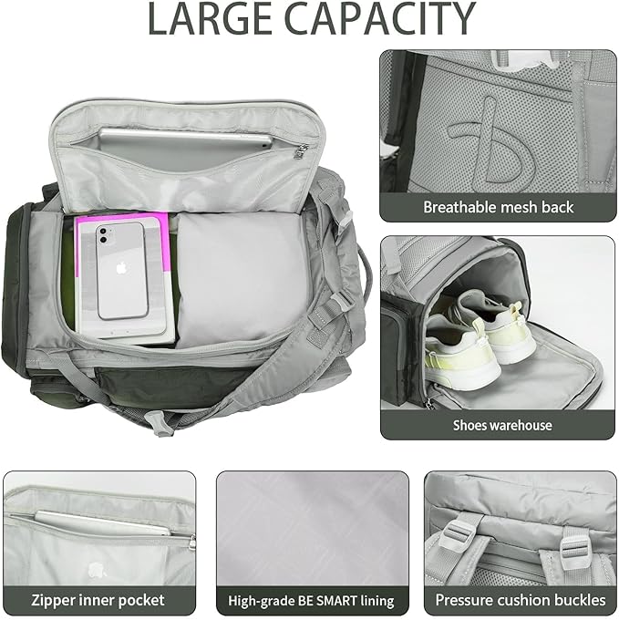 BE SMART 40L Extra Large Gym Backpack for Men, Big Gym Bag with Shoes Compartment, Waterproof Heavy Duty Duffel Bags, Men's Workout Backpacks for Outdoor Sport,Hiking,Camping,Travel