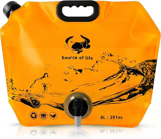 Collapsible 8L Water Storage Bag, BPA-Free Portable Folding Water Jug with Adjustable Faucet, Leakproof Emergency Water Bag for Camping, Hiking, Riding, Outdoor Sport (1, Orange)