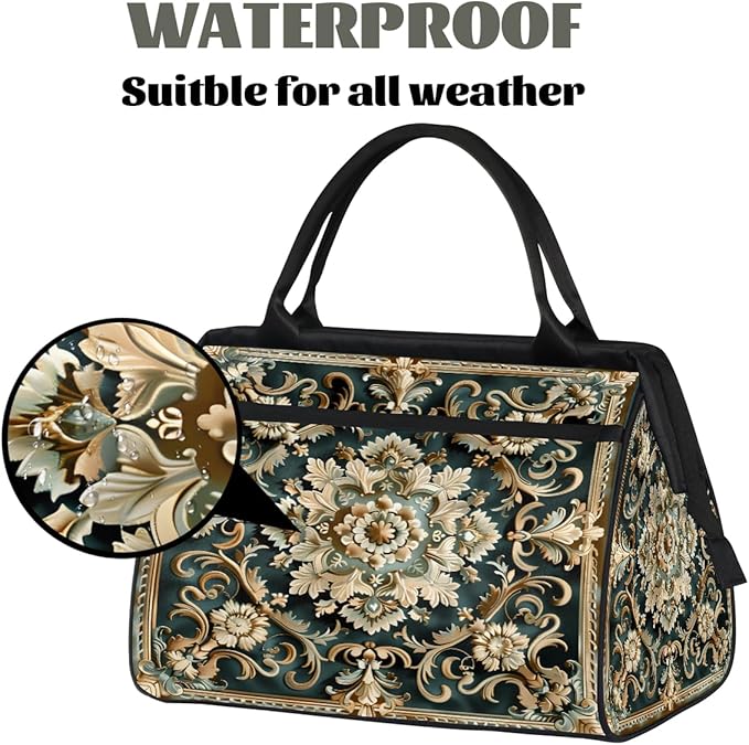 Travel Duffle Bag, Tile Flowers Ornament Overnight Weekender Tote Bag for Women Men Waterproof Carry On Luggage with Zipper Lightweight Sport Gym Bag for Traveling Yoga Camping Traveling Gifts