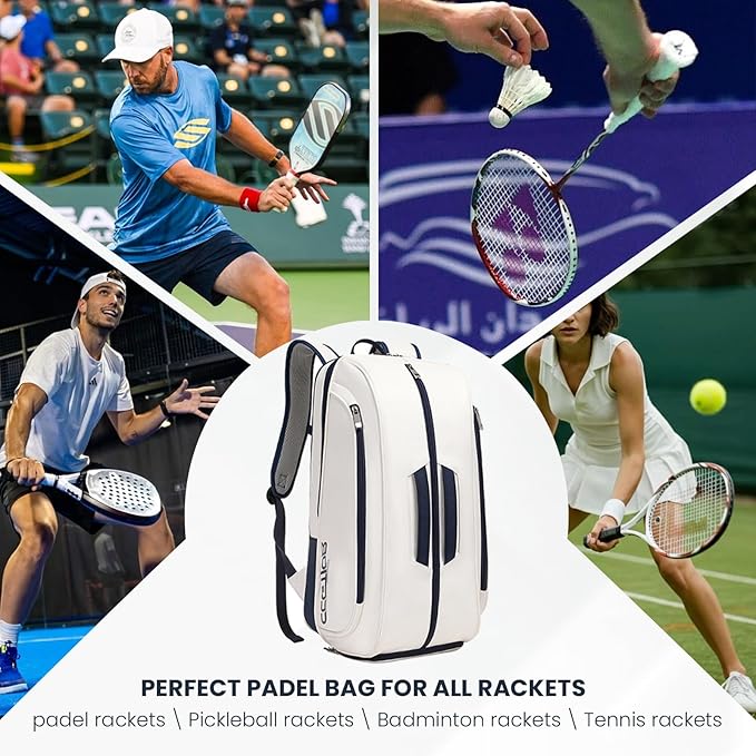 Tennis Racket Bag Pickleball Padel Backpack With Shoe Compartment, Laptop Sleeve,Fence Hook,Ball Sleeve