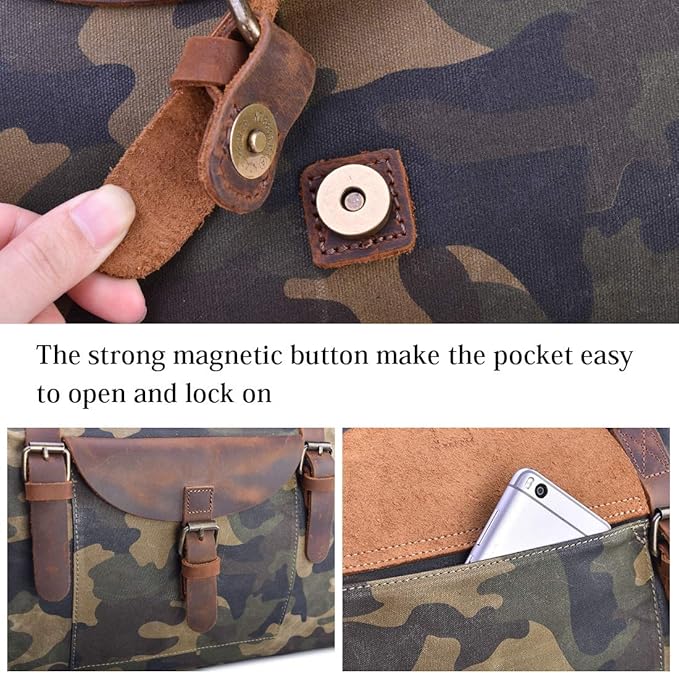 Oversized Travel Duffel Bag Waterproof Canvas Genuine Leather Weekend bag Weekender Overnight Carryon Hand Bag Camo