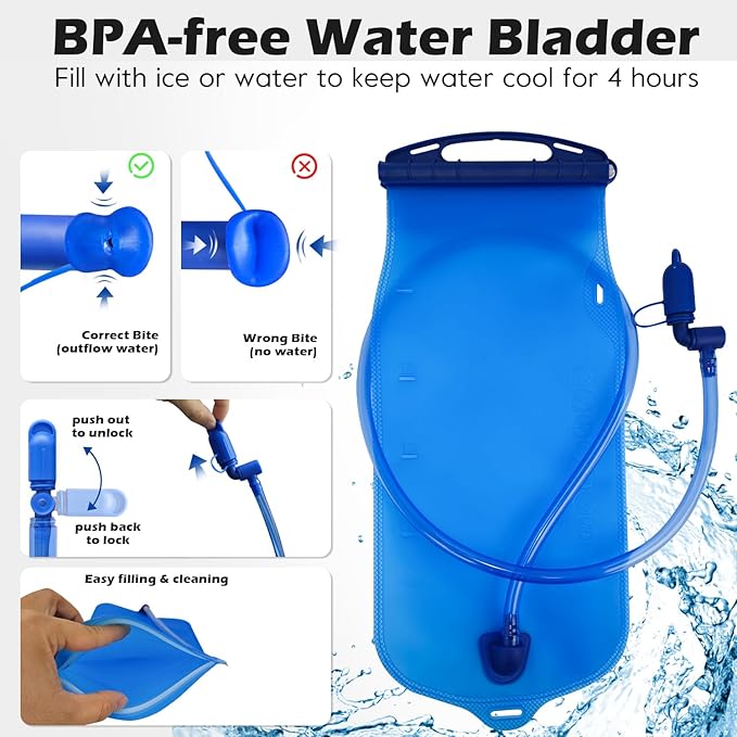 2 Pack Hydration Backpack Pack with 2L Hydration Bladders, TNYSPORT Lightweight Breathable Water Backpack with Multiple Pockets, Reinforced Shoulder Straps for Hiking, Running, Biking