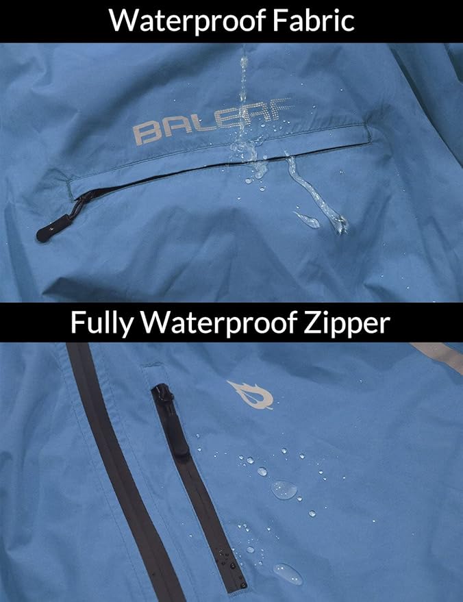 baleaf Men's Rain Jacket Waterproof Windbreaker Raincoat Running Cycling Hiking Gear Hood Lightweight Reflective Packable