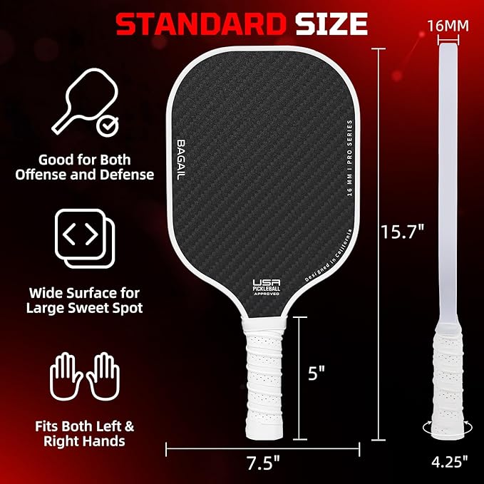 BAGAIL Pickleball Paddles, USAPA Approved Fiberglass Surface Pickleball Set, Lightweight Pickle Ball Rackets with 4 Balls, 1 Bag, Designed in California for Traction and Stability