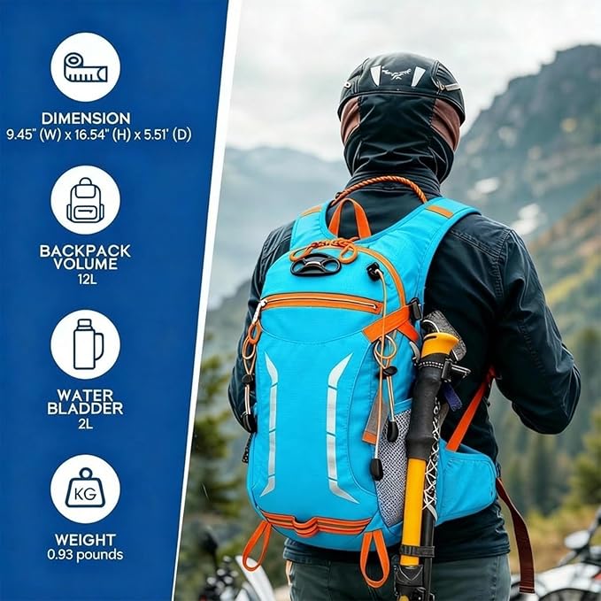 12L Hydration Backpack for Men Women,Lightweight Hydration Pack with 2L Water Bladder, Water Backpack for Cycling,Hiking,Rave,Biking and Running Outdoor Activities
