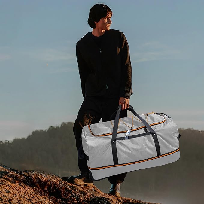 Vomgomfom Wheeled Collapsible Duffel Bag,110L-140L Expandable Checked Luggage, No-Telescopic-Handle with Anti-Burst Zipper & Reinforced Frame,Grey