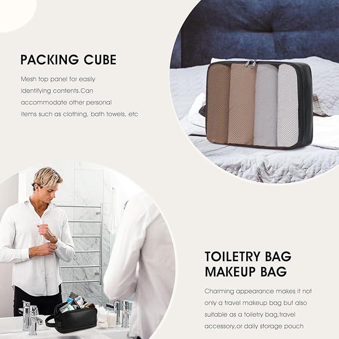 Wogarl 3PCS Leather Weekender Bag for Women Men: Large Overnight Travel Duffel Bags with Shoe Compartment Toiletry Packing Cube Carry On Tote Fit 21"(Black)