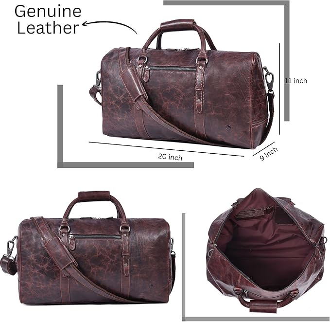 Leather Duffel Bag for Men & Women Travel, Weekend, Overnight, Gym Bag