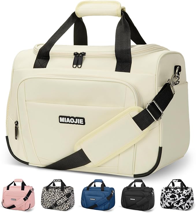 Underseat Carry On Luggage Lightweight Travel Tote Weekender Bag Overnight Duffle Bag for Travel, Travel Essentials Personal Item Travel Bag for Women and Men, Beige-16Inch