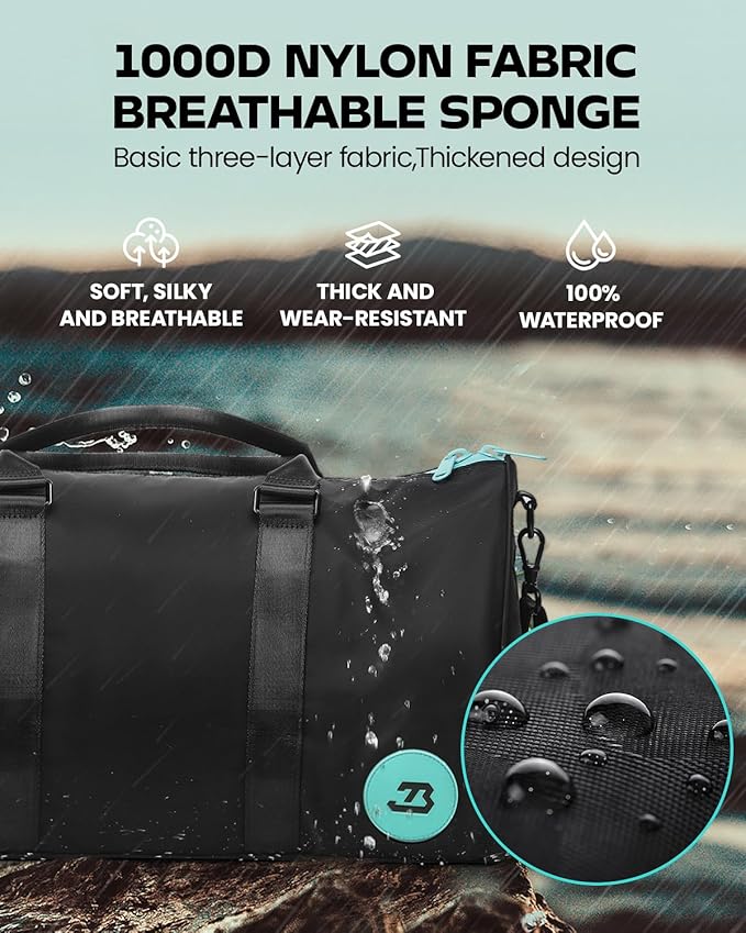 4Pcs/Set Gym Bag Swim Heavy Duty Sports Duffel Bag for Women and Men Waterproof Travel Workout Weekender Bag with 3 Accessory Bags of Wet & Dry Separation Upgrades 2.0 Black&Blue