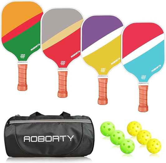 Pickleball Paddles 4 Pack - USAPA Light Graphite Premium Rackets Fiber Face & Polymer Honeycomb Core Pickleball Set with 4 Outdoor Indoor Balls Including Portable Carry Bag