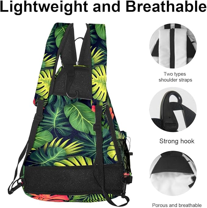 Pickleball Bag Tropical Leaves Pickle Ball Backpack for Women Men Premium Lightweight Crossbody Sling Bag Sports Backpack for Pickleball Paddle Tennis