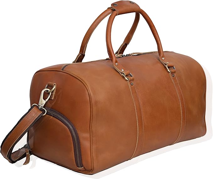 Leather Travel Bag,Weekender Overnight Bag Leather Large Carry On Bag Travel Tote Duffel Bag for Men & Women (Tan Brown)