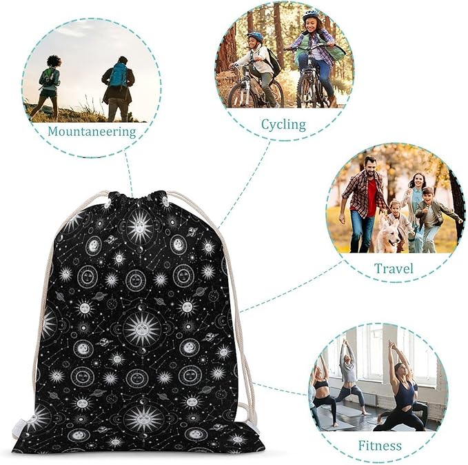 Canvas Drawstring Backpack for Men Women Lightweight Workout Gym Storage Bag, Sun Moon Star Constellation Art Funny Drawstring Bags for Travel Sport