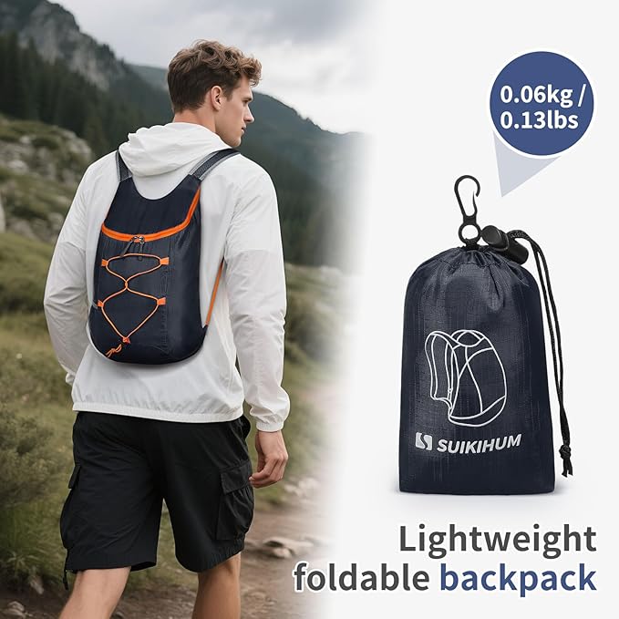 20L Hiking-Daypack Lightweight Foldable Travel Packable Backpack for Camping Cycling Outdoor, Navy Blue