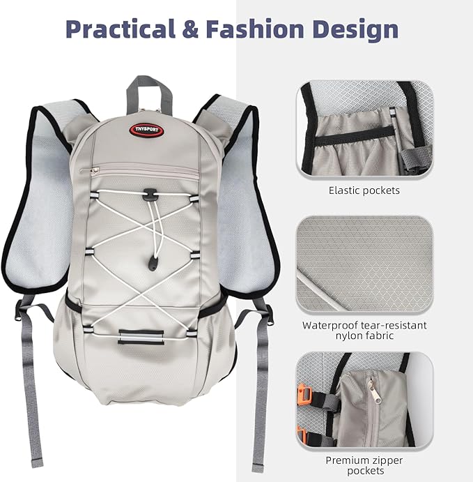 2 Pack Hydration Backpack Pack with 2L Hydration Bladders, TNYSPORT Lightweight Breathable Water Backpack with Multiple Pockets, Reinforced Shoulder Straps for Hiking, Running, Biking