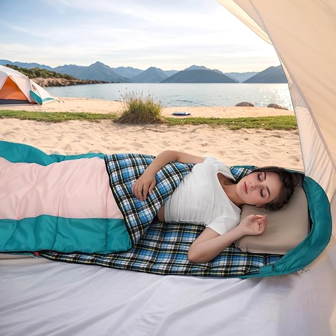 Cotton Flannel Lined Sleeping Bag for Adults Teens Kids, Cold Weather &Warm, 3 Seasons, Lightweight Compact Camping Essentials Equipment, Hiking, Outdoor, Travel