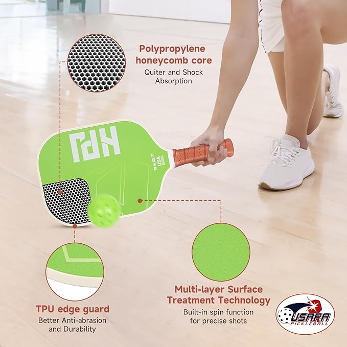 HUDEF USAPA Pickleball Paddles Set: Graphite & Fiberglass Honeycomb Core, 4 Outdoor Balls, PU Leather Carry Bag
