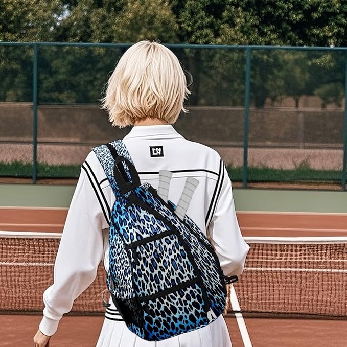 Brown Leopard Print Premium Nylon Pickleball Backpack, 3-in-1 Convertible Shoulder Crossbody Sling Bag for Women Men, Lightweight Bag Fits 2-4 Pickleball Paddles & Tennis Sports Gear