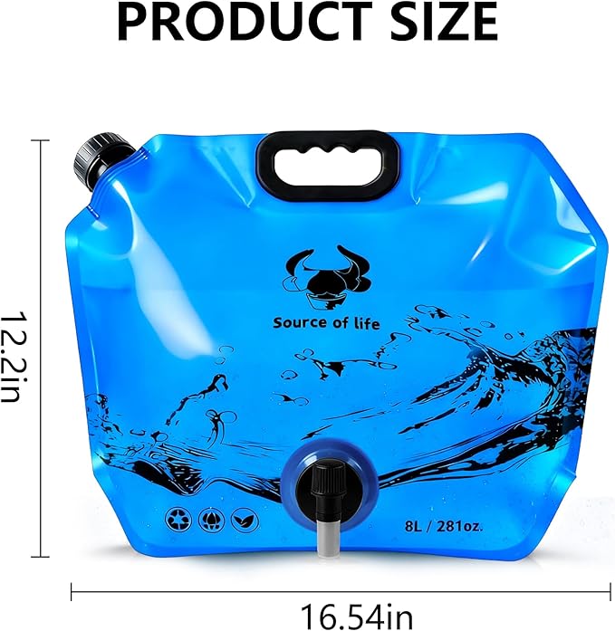 Collapsible 8L Water Storage Bag, BPA-Free Portable Folding Water Jug with Adjustable Faucet, Leakproof Emergency Water Bag for Camping, Hiking, Riding, Outdoor Sport (4, Blue)