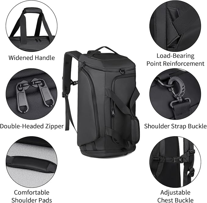 45L Large Gym Bag Sport Duffle Backpack for Men Women, Water Resistant Fitness Sport Tote Bags Travel Weekend Overnight Carry on Bag with Shoe & Wet & Insulation Pocket & Laptop Compartment