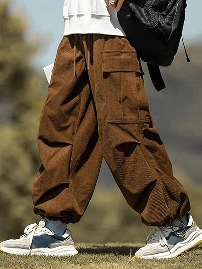 ZAFUL Men's Parachute Pants Casual Baggy Cargo Drawstring Trouser