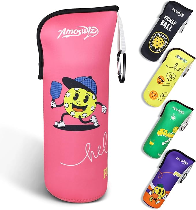 Pickleball Ball Holder - 1 Pc Pickle Ball Storage Bag, Portable Tennis Pouch with Hook for Fence, Premium Neoprene Material Bottle Holder, Pickleball Accessory Black Red Green Yellow Color