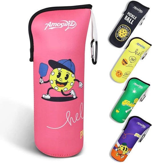 Pickleball Ball Holder - 1 Pc Pickle Ball Storage Bag, Portable Tennis Pouch with Hook for Fence, Premium Neoprene Material Bottle Holder, Pickleball Accessory Black Red Green Yellow Color