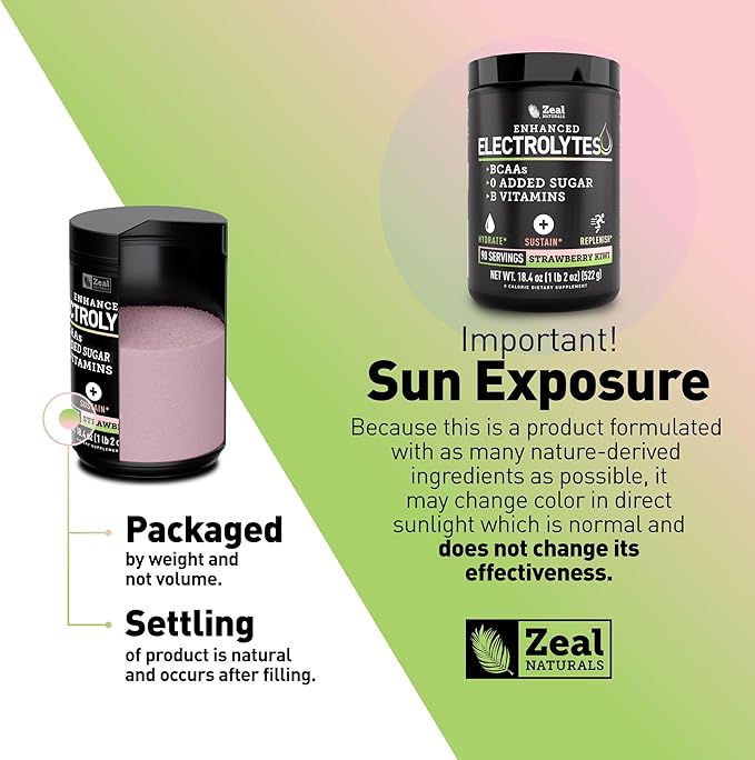 Zeal Electrolyte Powder - 90 Servings | Keto Electrolytes Powder | Zero Sugar, BCAAs, B-Vitamins | Potassium, Zinc, Magnesium | Hydration Powder Recovery Drink | Strawberry Kiwi