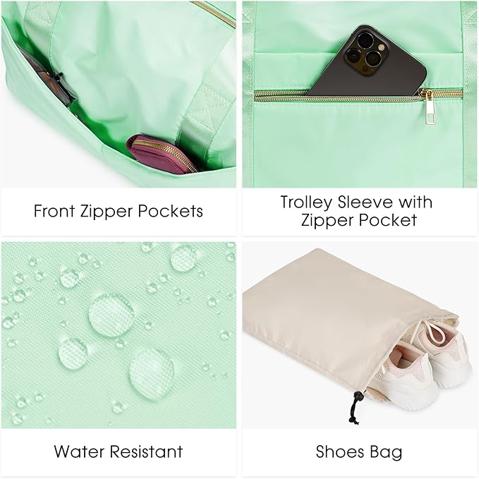 Ceneda 17" Gym Bag for Women with Wet Pocket & Shoe bag, Lightweight Duffel Waterproof Carry On Duffle for Travel, Yoga, Overnight (Light Green)