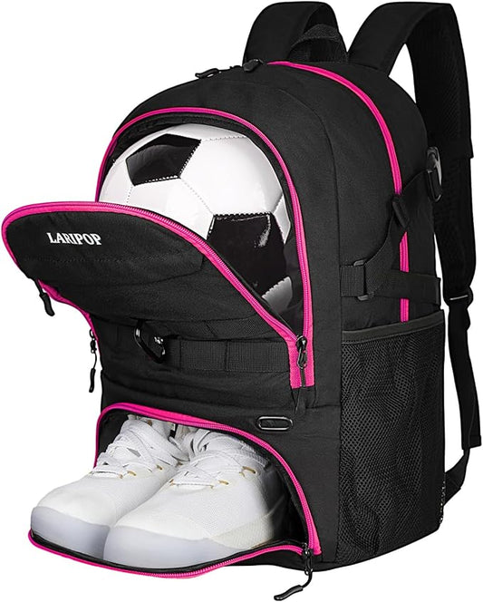 LARIPOP Soccer Backpack,Soccer Bag with Ball Holder and Shoe Compartment,Sports Equipment Training Bags Fits Basketball