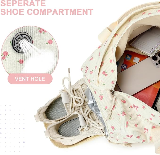 BTOOP Duffle Bag for Gym Sports Women Girls Workout Travel Bag Weekender with Shoe Compartment and Wet Pocket