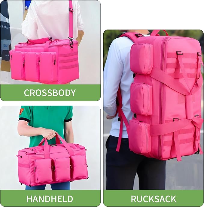 3 In 1 Military Duffel Bag 50L Gym Bag for Men Convertible Weekender Backpack for Sports Travel Basketball (50L-Rose)