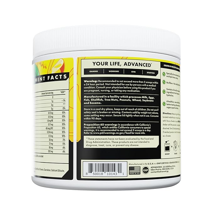 Advanced Hydration High-Performance Electrolyte Drink Mix with B Vitamins for All-Day Hydration - Caffeine Free, Zero Calories, Sugar Free, & Keto Friendly - (30 Servings, Lemonade)