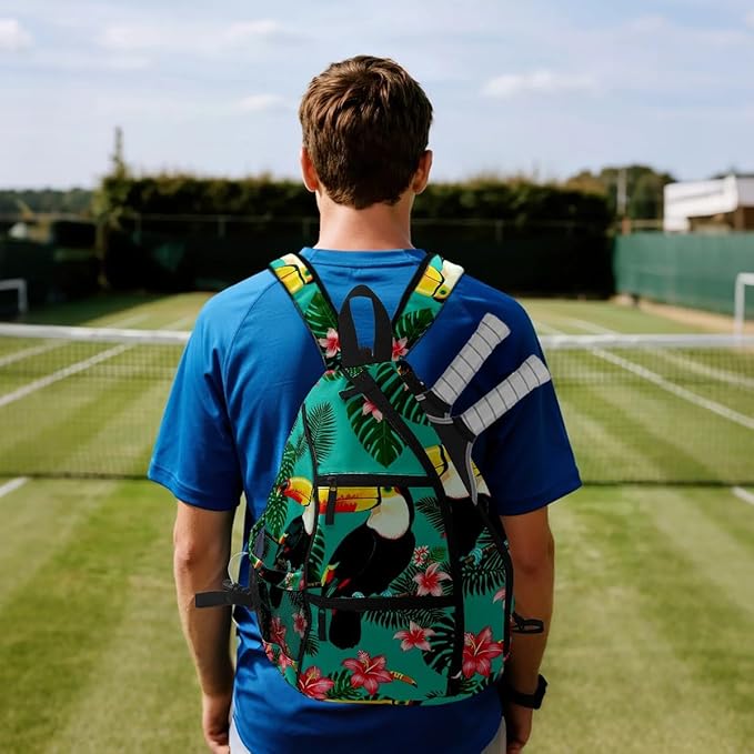 Pickleball Bag Toucan Emerald Green Pickle Ball Backpack for Women Men Premium Lightweight Crossbody Sling Bag Sports Backpack for Pickleball Paddle Tennis
