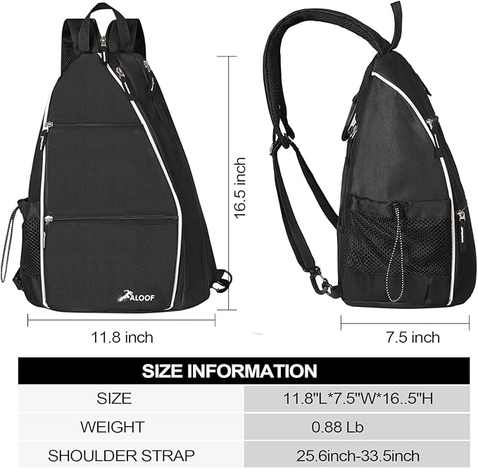 Aloof Pickleball Bag, Adjustable Pickleball, Racketball Sling Bag, Backpack with Water Bottle Holder