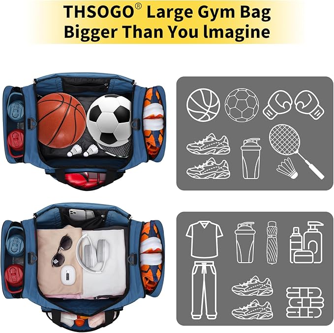 22 inch Gym Bag for Men - 55L Large Travel Duffle Bag Sports Equipment Bag with Multiple Zippered Pockets,Outdoor Workout Duffle Bag for Overnight Weekend - Blue